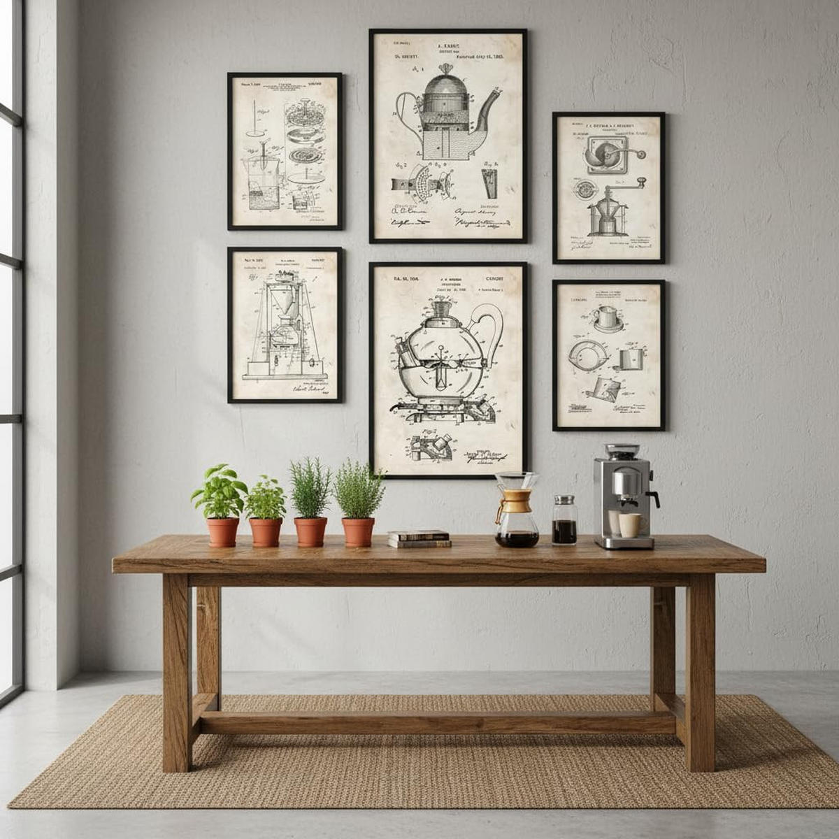 POSTER Set Mit 6 Plakaten Mit Kaffeemaschine Patenten Im Vintage Stil A3 & A4 Schwarzer Rahmen - Schwarz, Papier (29/3cm) - Nacnic