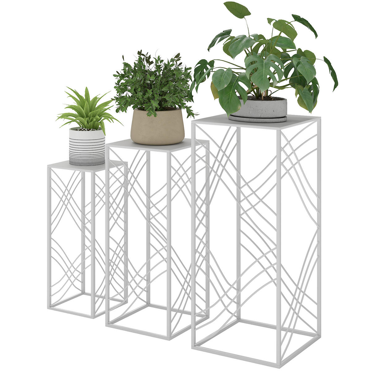 PFLANZENSTÄNDER DE-05420 3er-Set, stapelbar, Metall Weiß - Weiß, Metall (30/30/70cm) - ComfortXL