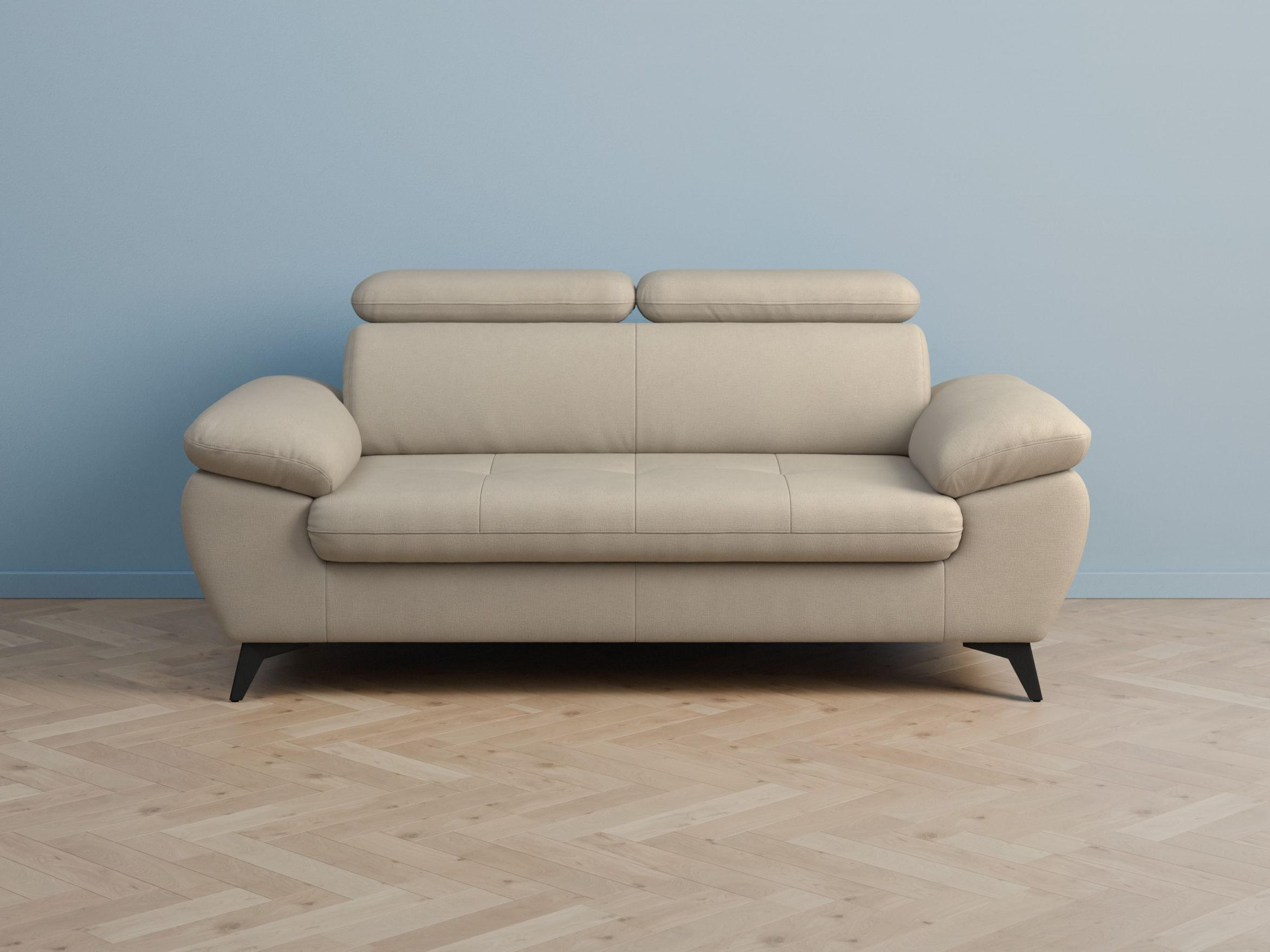 2,5-SITZER Karlstad Flachgewebe Beige verstell. Kopfstützen B 194 cm - Naturfarben, Kunststoff/Textil (194/84/100cm) - foamnova