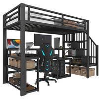 HOCHBETT aus Metall und MDF 90x200 cm Schwarz mit Stauraumtreppe, Schreibtisch, LED und USB - Schwarz, Metall (90/200cm) - IVMEU