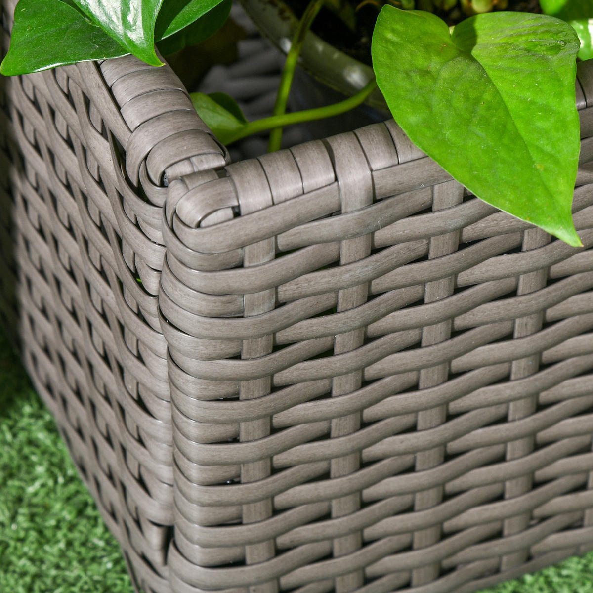 BLUMENKASTEN Mit Spalier DE-07830 wetterfest, Polyrattan Grau - Grau, Metall (29/103/103cm) - ComfortXL