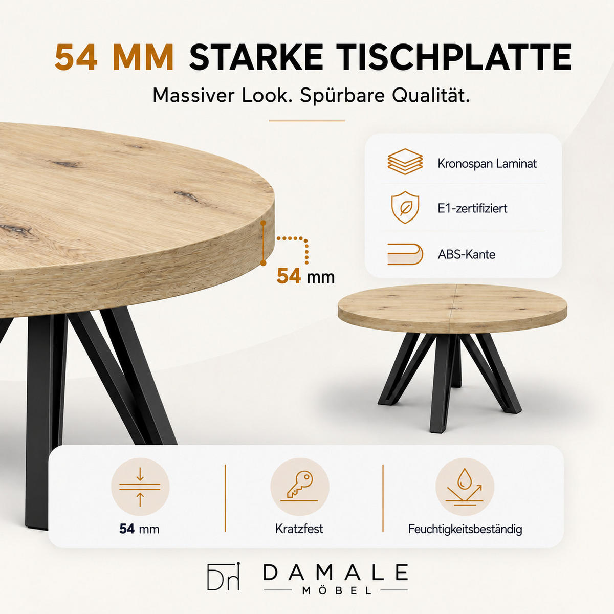 ESSTISCH rund ausziehbar 110/210/76 cm, Artisan Eiche, 54 cm Tischplatte + Industrial Metallgestell Schwarz - Schwarz/Eiche Artisan, Holzwerkstoff/Metall (110/210/76cm) - Damale Möbel