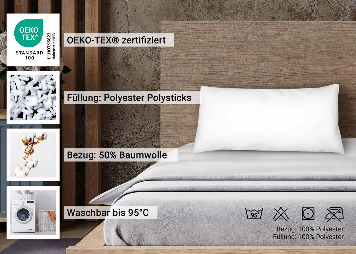KISSEN, 40x80 cm, 50% Polyester, 50% Baumwolle, Weiß - Weiß, Textil (40/80cm) - Zollner