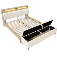 POLSTERBETT 140/200 cm aus Holz und Cordstoff mit LED-Beleuchtung, Stauraum-Kopfteil und Bettbank, Eichefarben/Beige - Beige, Textil (140/200cm) - Redom