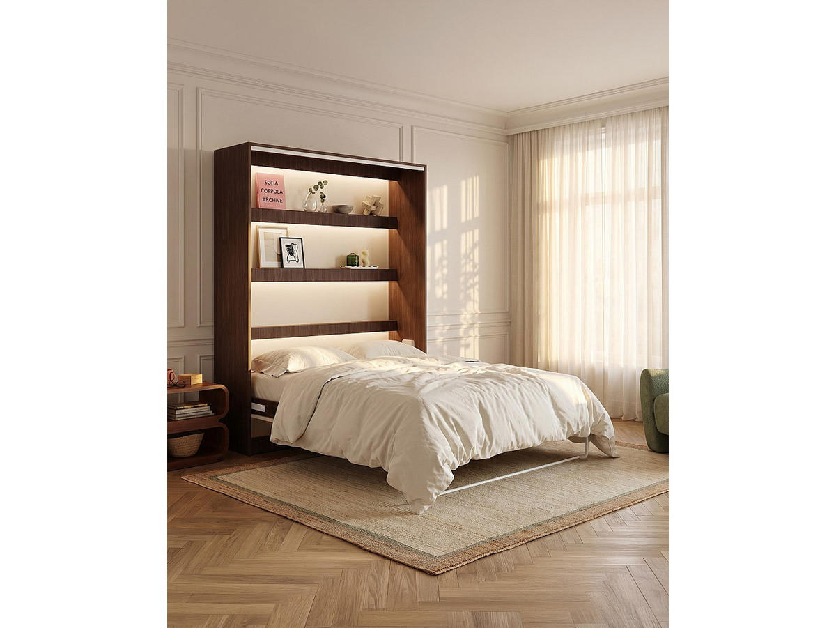 SCHRANKBETT - 2 Personen - holz - naturfarben dunkel, beige Rapili - Beige/Naturfarben, Holz/Metall (160/200cm) - Vente-Unique