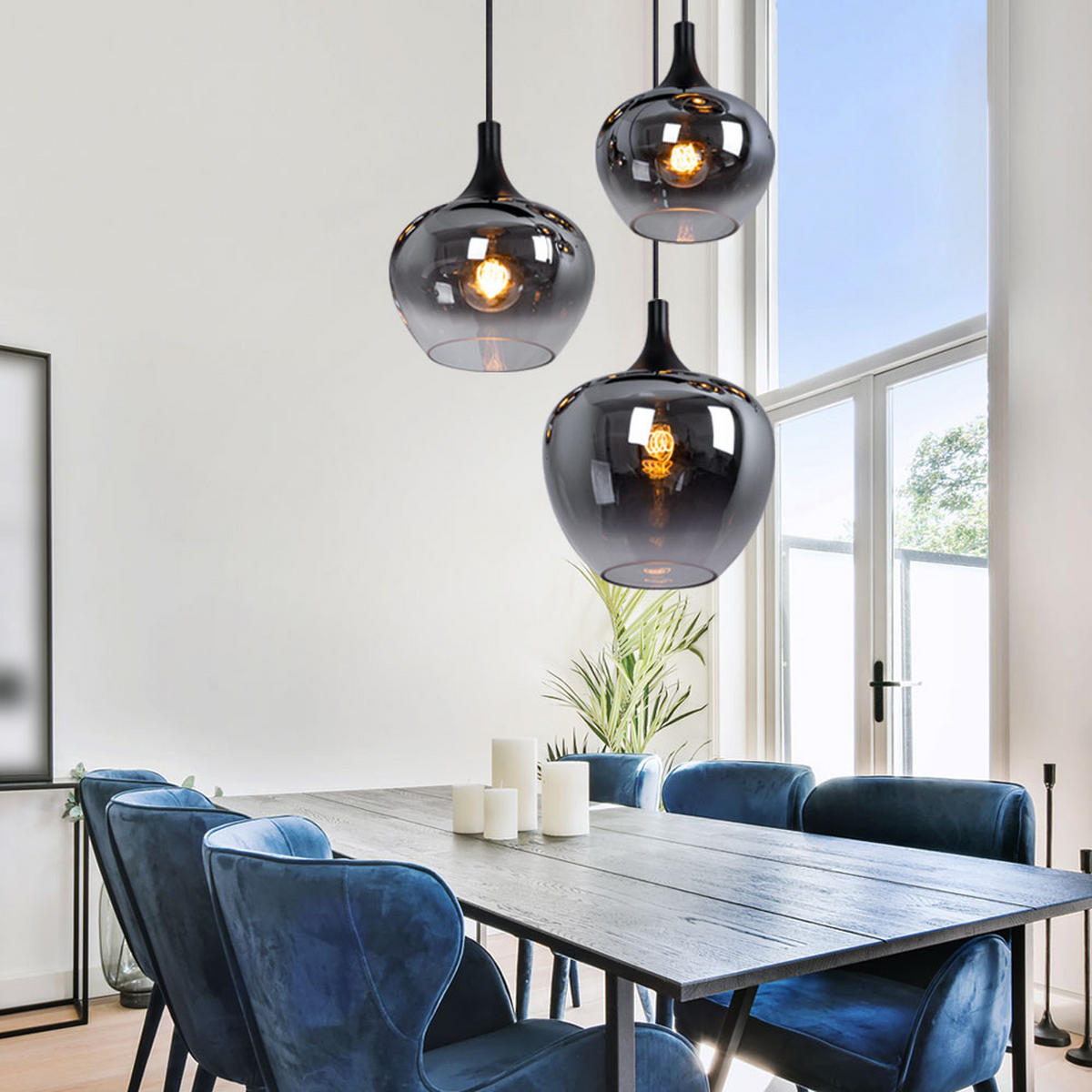 LED HÄNGELEUCHTE MAXY Metall Schwarz - Schwarz, Glas (48/48/120cm) - Globo Lighting