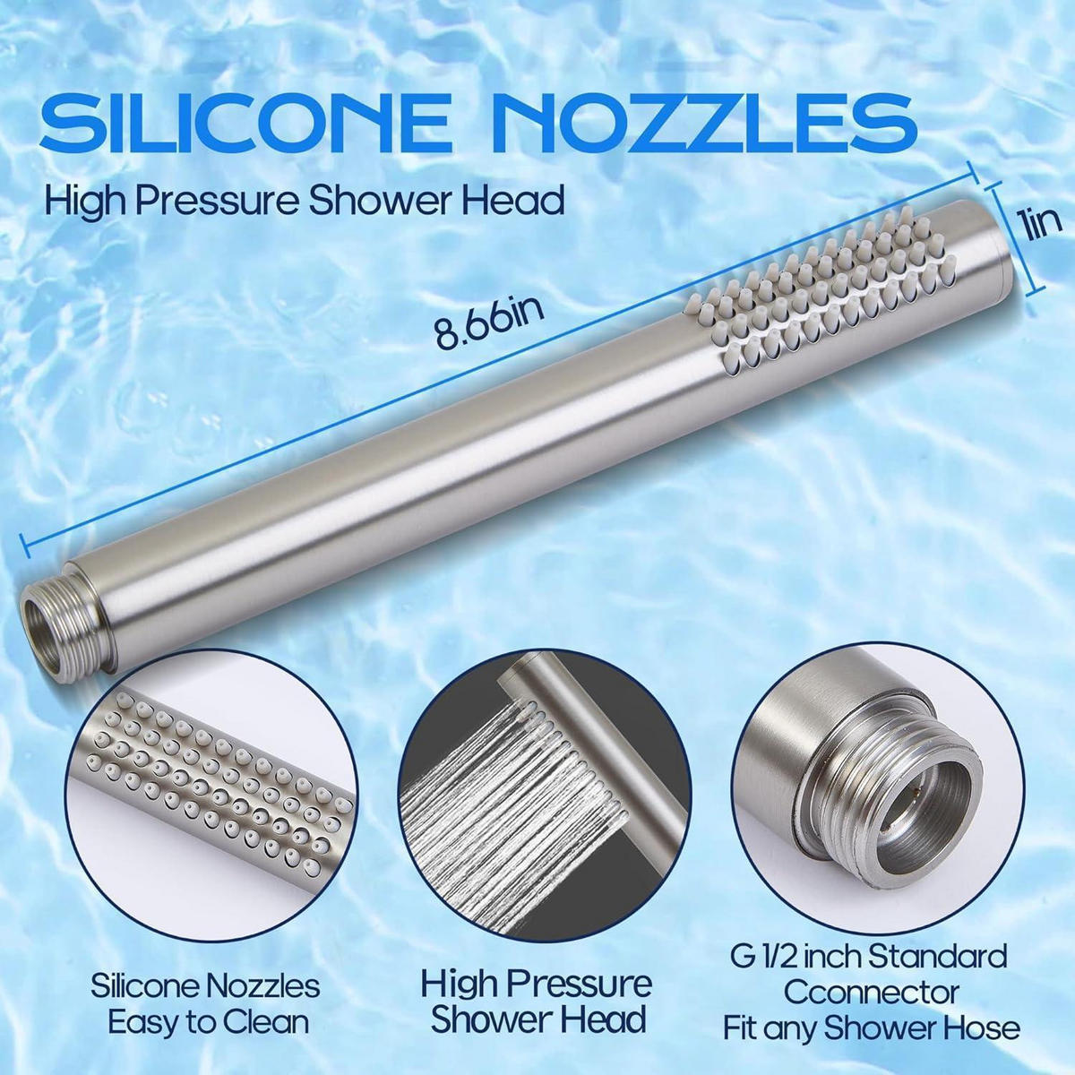 HANDBRAUSE Edelstahl gebürstet Wassersparend Hochdruck - Silberfarben, Metall (3/12.7/21cm)