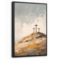 LEINWAND Bilder mit Rahmen - Hügel - Abstrakt - Christentum - Kreuz - 20x30 - Hellgrau, Textil (20/30cm) - MuchoWow