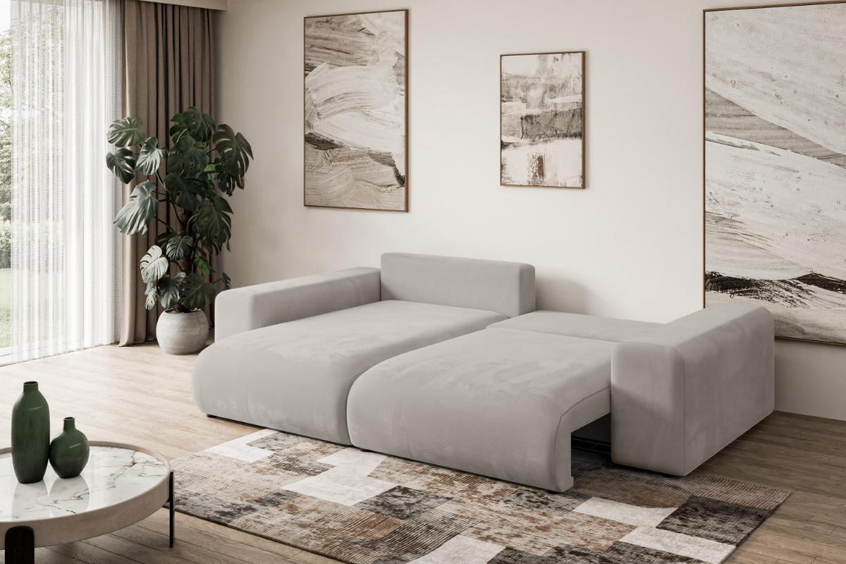 ECKSOFA mit Schlaffunktion und Bettkasten ESKAR-L 256x165x84cm Hellbraun Velours - Hellbraun/Schwarz, Holzwerkstoff/Kunststoff (165/256cm) - ALTDECOR