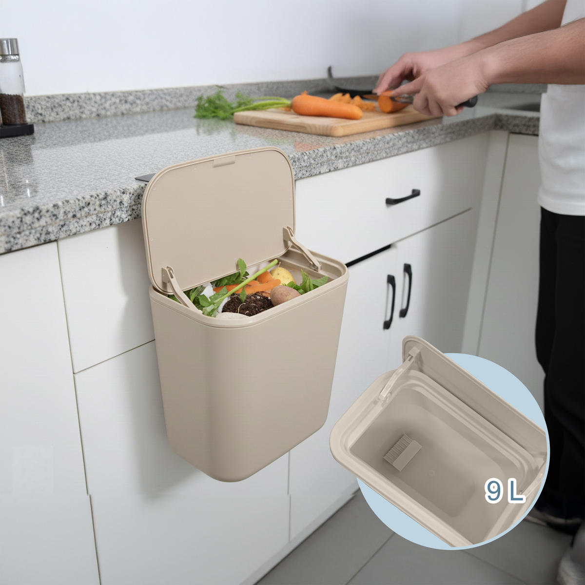 KÜCHENMÜLLEIMER 9L - Beige, Kunststoff (26/28.5/15.5cm) - Relaxdays