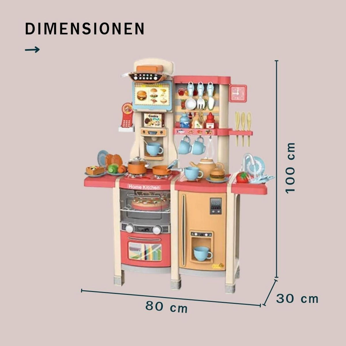 KINDERKÜCHE SUSI mit 65-tlg. Zubehör, Farbe Rot - Rot, Kunststoff (30/80cm) - Coemo
