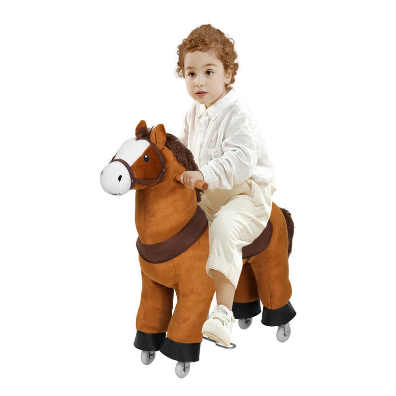 SCHAUKELPFERD Kinder – mit Sound und Rollen - Braun, Holz (30/77/80cm) - Auledio