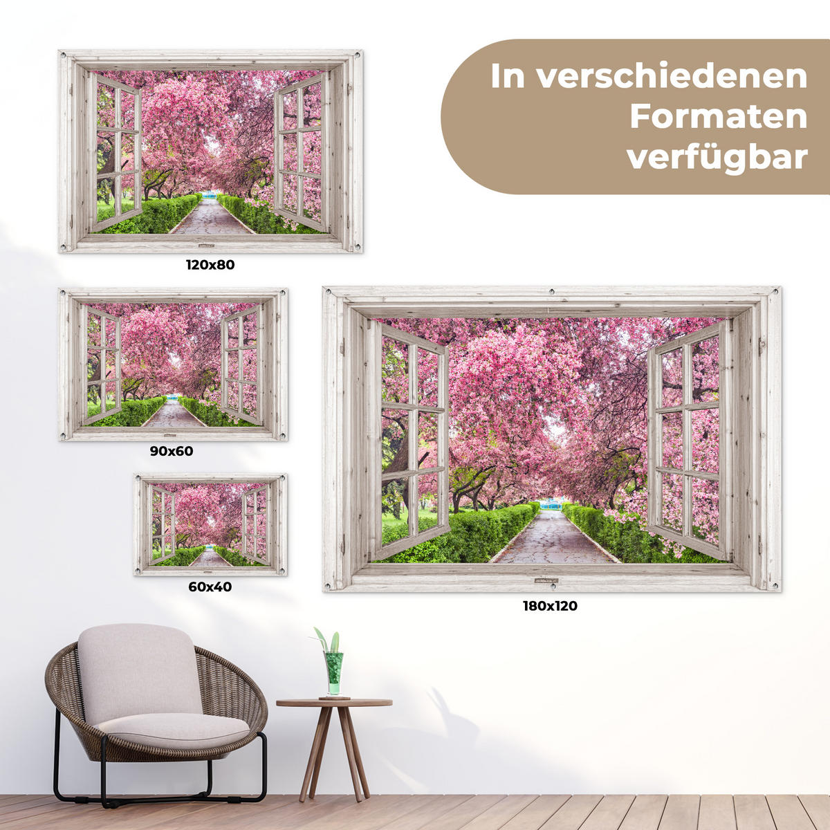 GARTENPOSTER Japanisch - Sakura - Blüte - Baum - Blütenzweige - Durchsichtig 180x120 cm - Rosa, Kunststoff (180/120/0.2cm)