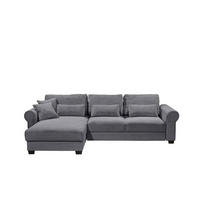 ECKSOFA beidseitig montierbar, Schlaffunktion mit Bettkasten und Nosagfederung in Breitcord - Dunkelgrau/Schwarz, Textil (318/197cm) - ed exciting design