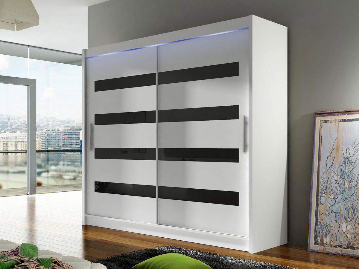 KLEIDERSCHRANK London XI, mit RGB LED Beleuchtung - Silberfarben/Weiß, Holzwerkstoff/Kunststoff (180/215/58cm) - MIRJAN24