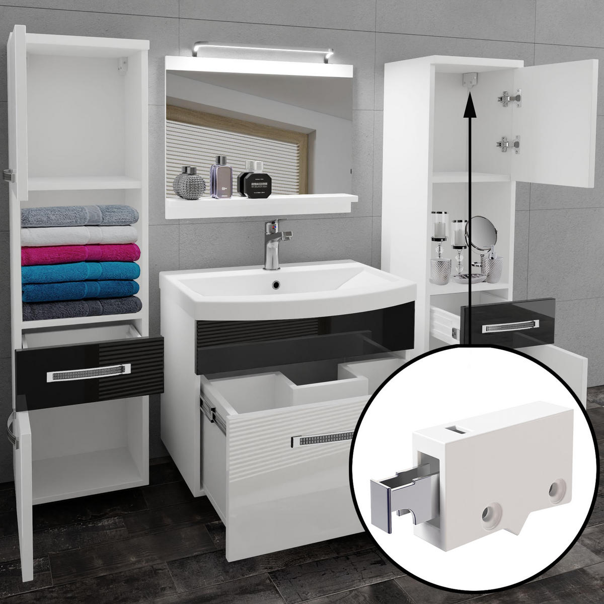 BADMÖBEL Badezimmer Schwarz Ebenholz Glänzend Matt - Schwarz Hochglanz, Holz (140/81/40cm) - B BELINI GROUP