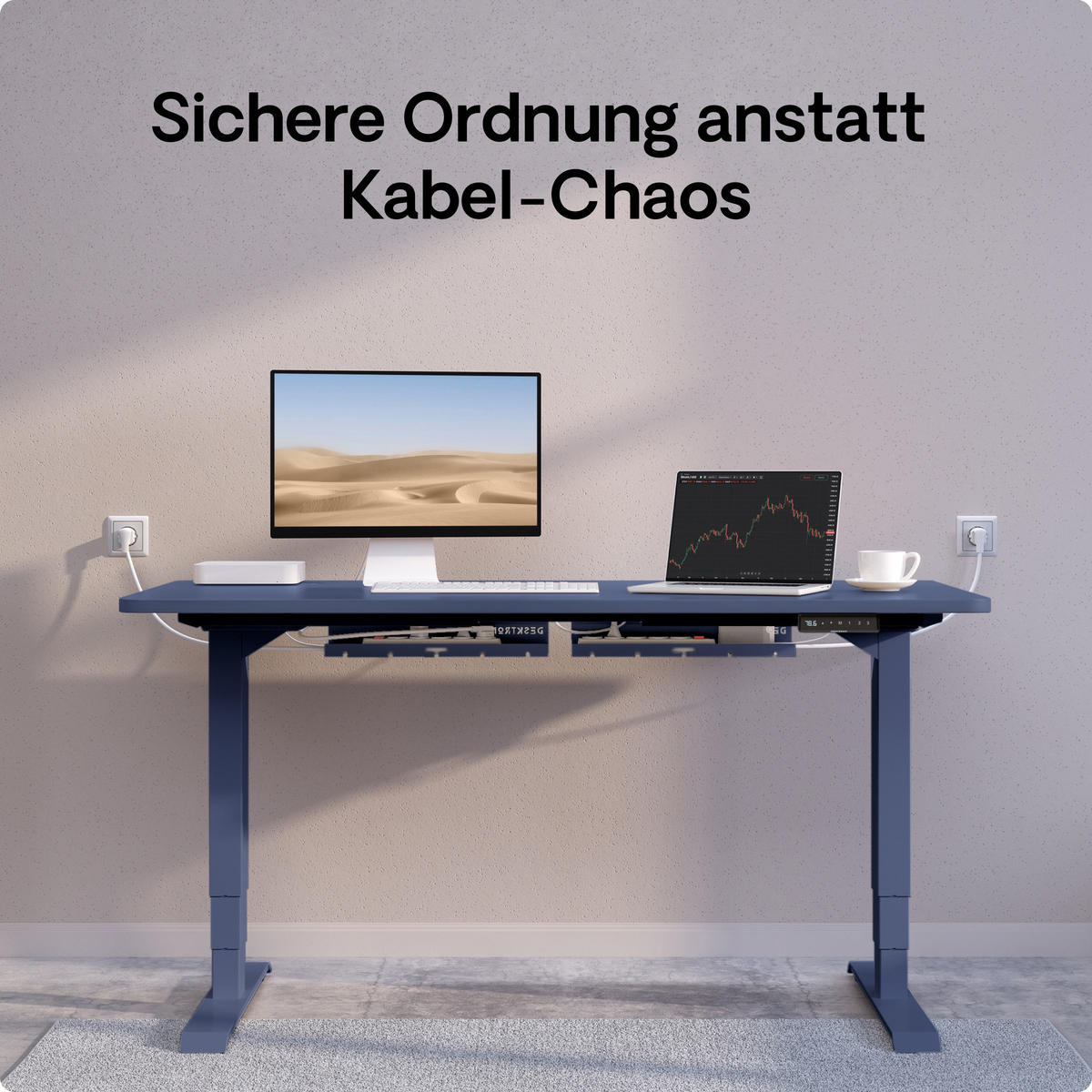 KABELKANAL Schreibtisch Blau, 2x43cm, Hochwertiger Stahl - Blau, Metall (43/12/10cm) - Desktronic