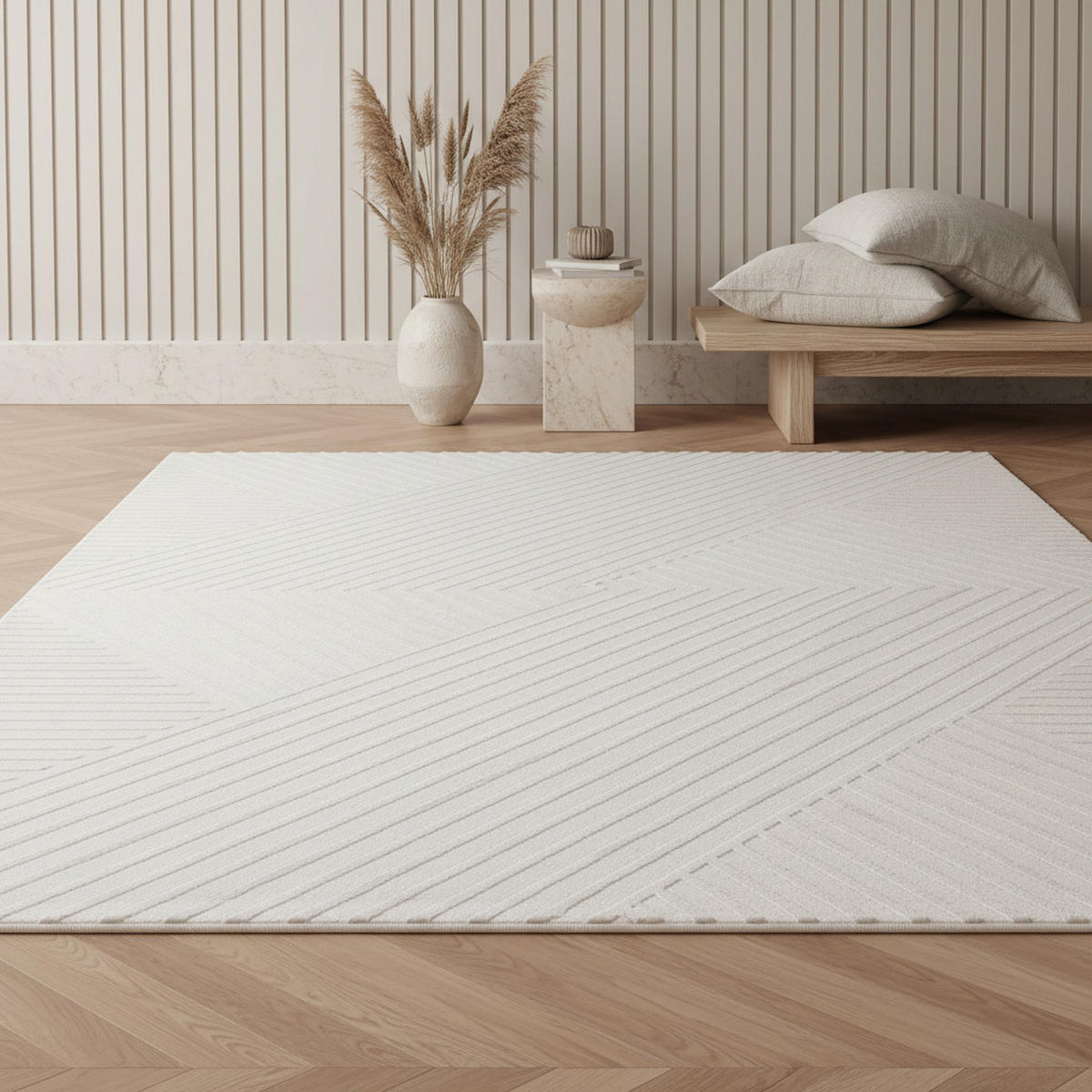 TEPPICH Flur 3D-Effekt Pflegeleicht Waschbar Wohnzimmer OEKO-TEX Creme 80x150 cm Gekettelt – ILLER - Beige, Textil (80/150cm) - KADIMA DESIGN