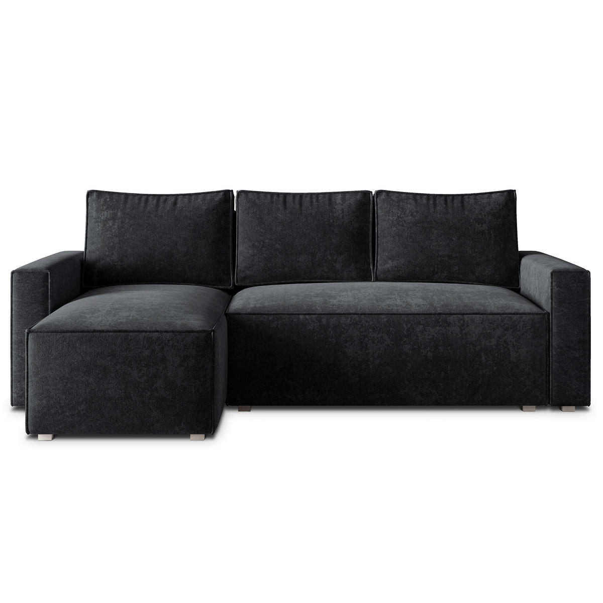 ECKSOFA POTARO LM Schwarz Chenille mit Schlaffunktion - Schwarz, Holzwerkstoff/Textil (232/140cm) - MASSENO