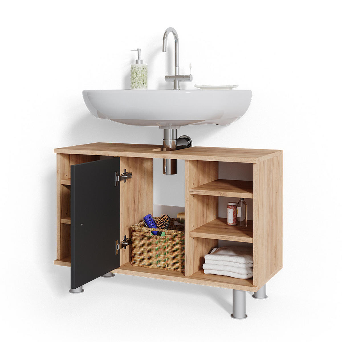 WASCHBECKENUNTERSCHRANK Fynn Anthrazit 80 x 54 cm - Anthrazit, Holzwerkstoff (80/54/32cm) - Vicco