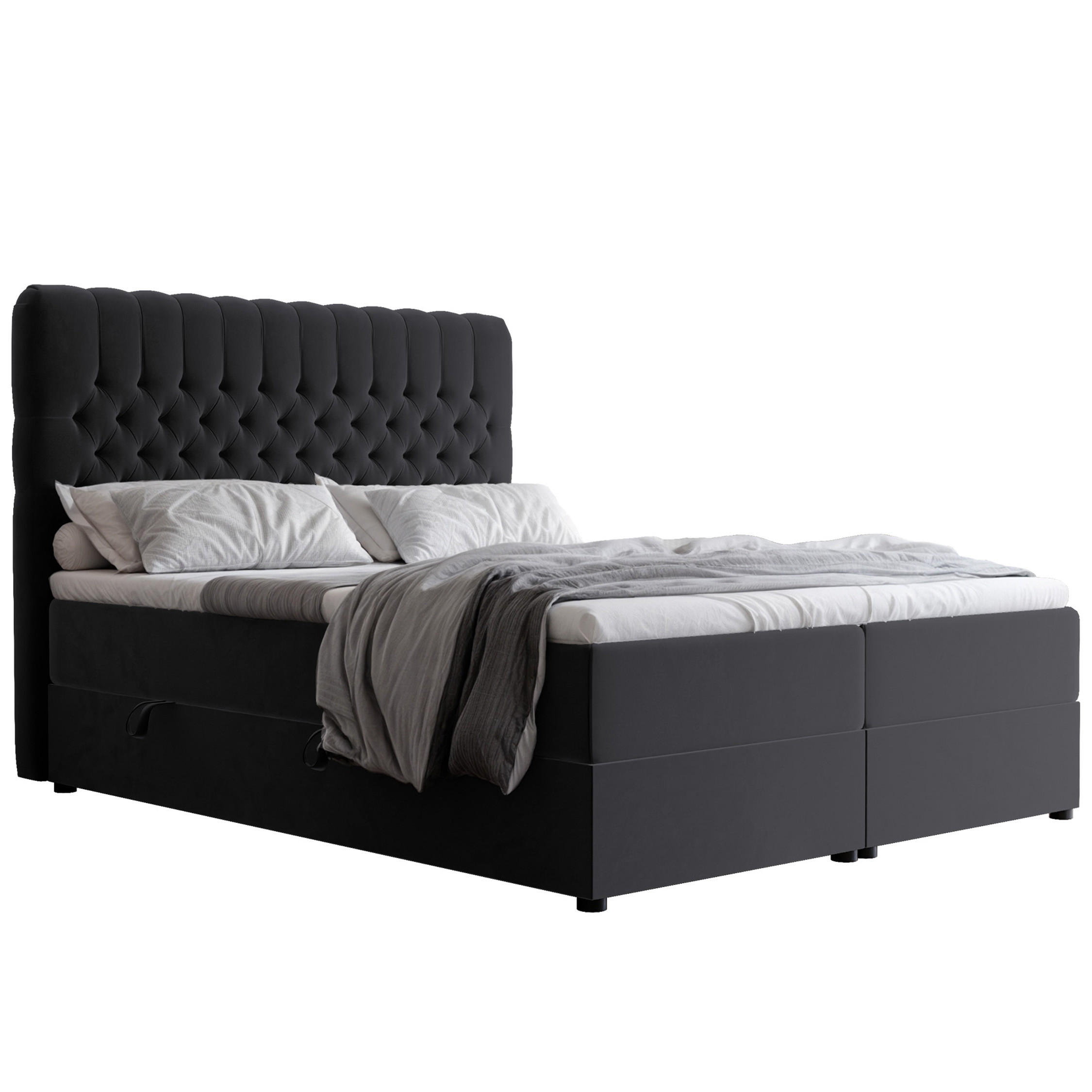 BOXBETT ALBA 200/200 cm mit Matratze und Topper, Schwarz - Schwarz, Holzwerkstoff/Textil (200/200cm) - Idohome