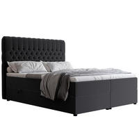 BOXBETT ALBA 140/200 cm mit Matratze und Topper, Schwarz - Schwarz, Textil (140/200cm) - Idohome