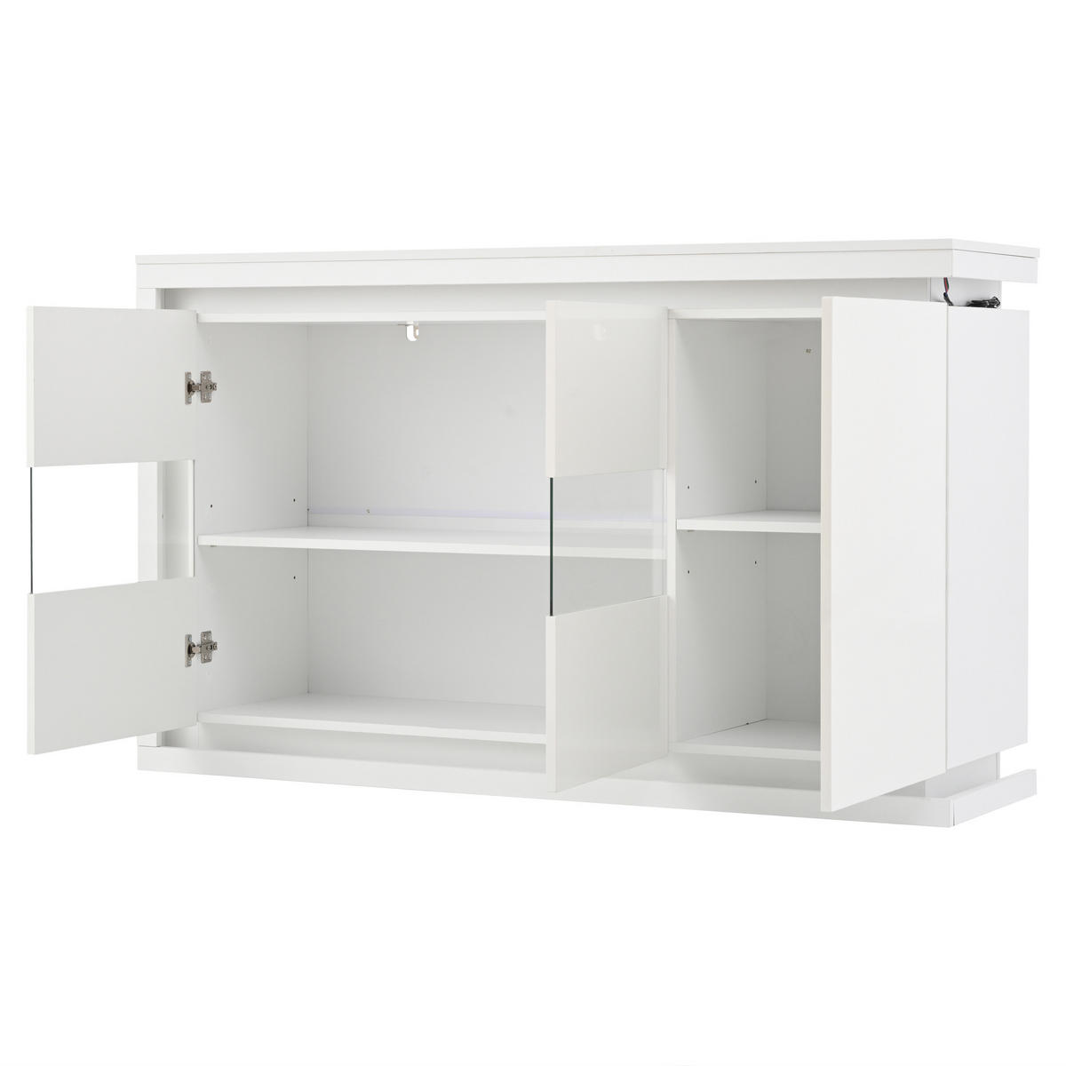 SIDEBOARD LED Hochglanz 4 Fächer Glas 140x40x84cm - Weiß, Holzwerkstoff (40/84/140cm) - FLIEKS