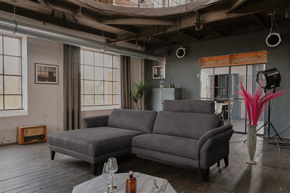 ECKSOFA MIT MOTORISCHER RELAXFUNKTION MALTA Anthrazit Webstoff - Anthrazit/Schwarz, Buchenholz/Textil (302/175cm) - KAWOLA
