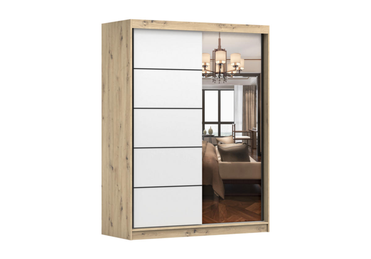 SCHIEBETÜRENSCHRANK - Kleiderschrank Lara 09 - Artisan + Weiß - Eiche Artisan/Weiß, Holzwerkstoff (150/200/61cm) - Möblo