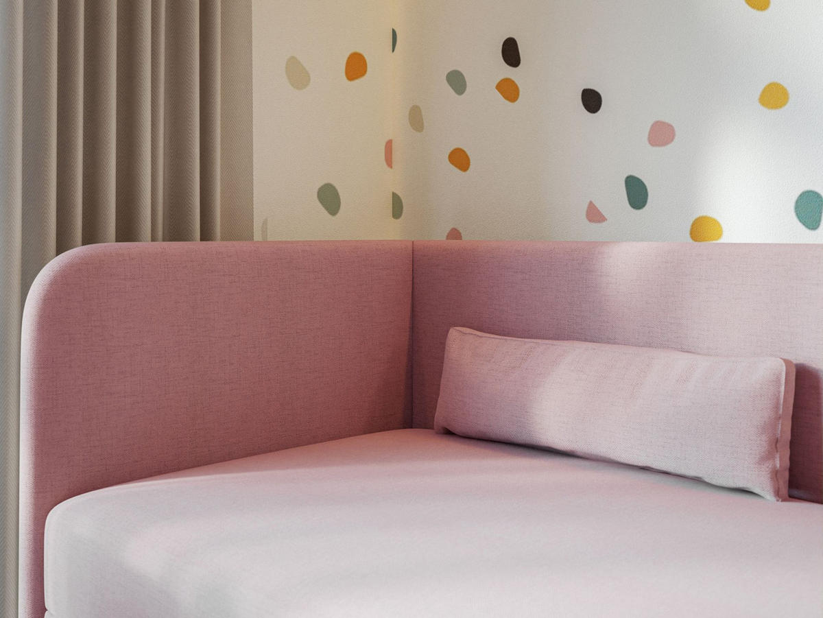 JUGENDBETT Calmmo Rosa mit Chenille-Bezug, Kopfteil links - Pink, Textil (90/200cm) - Selsey