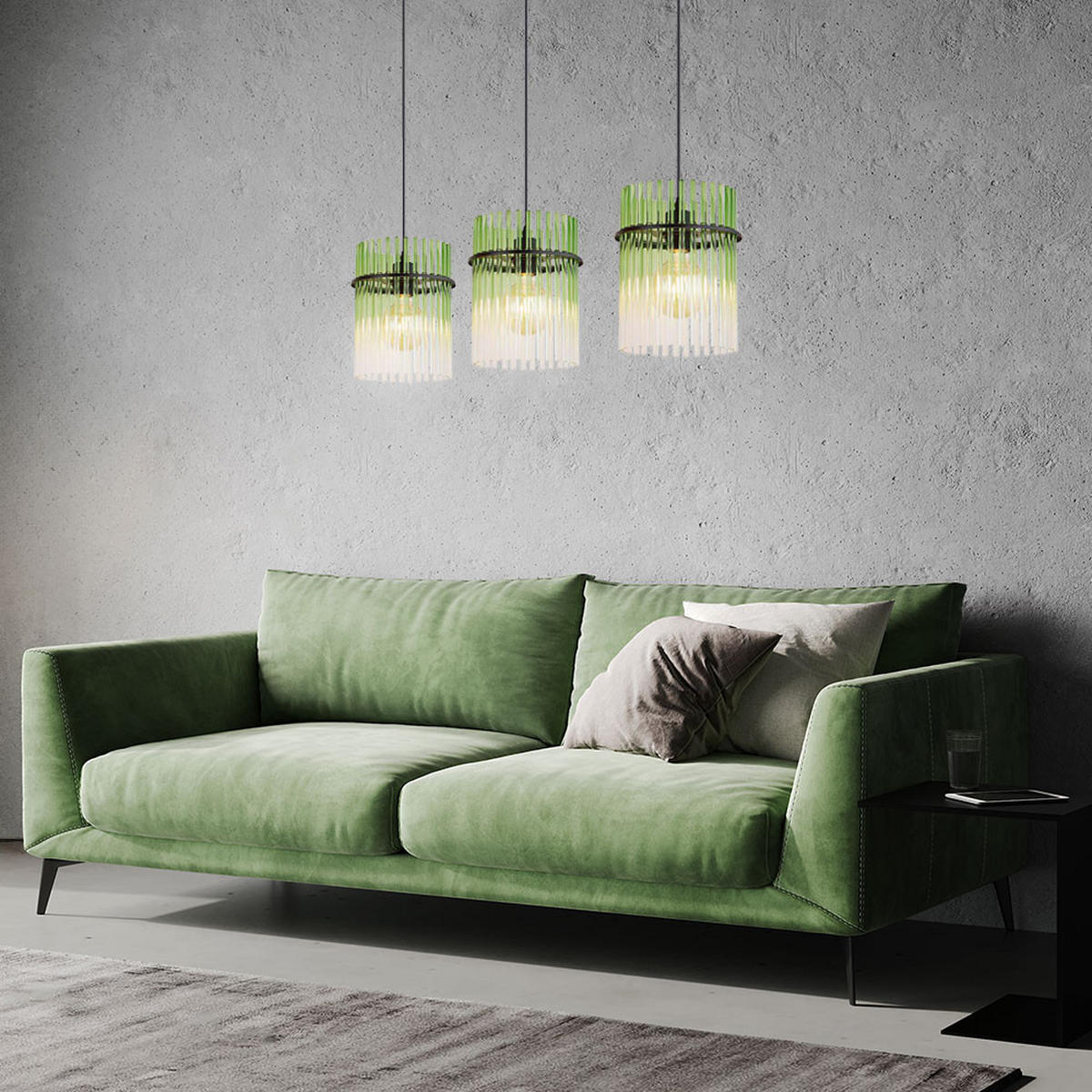 PENDELLEUCHTE Metall Glas 3-Flammig LED - Grün, Glas (80/20/140cm) - Globo Lighting