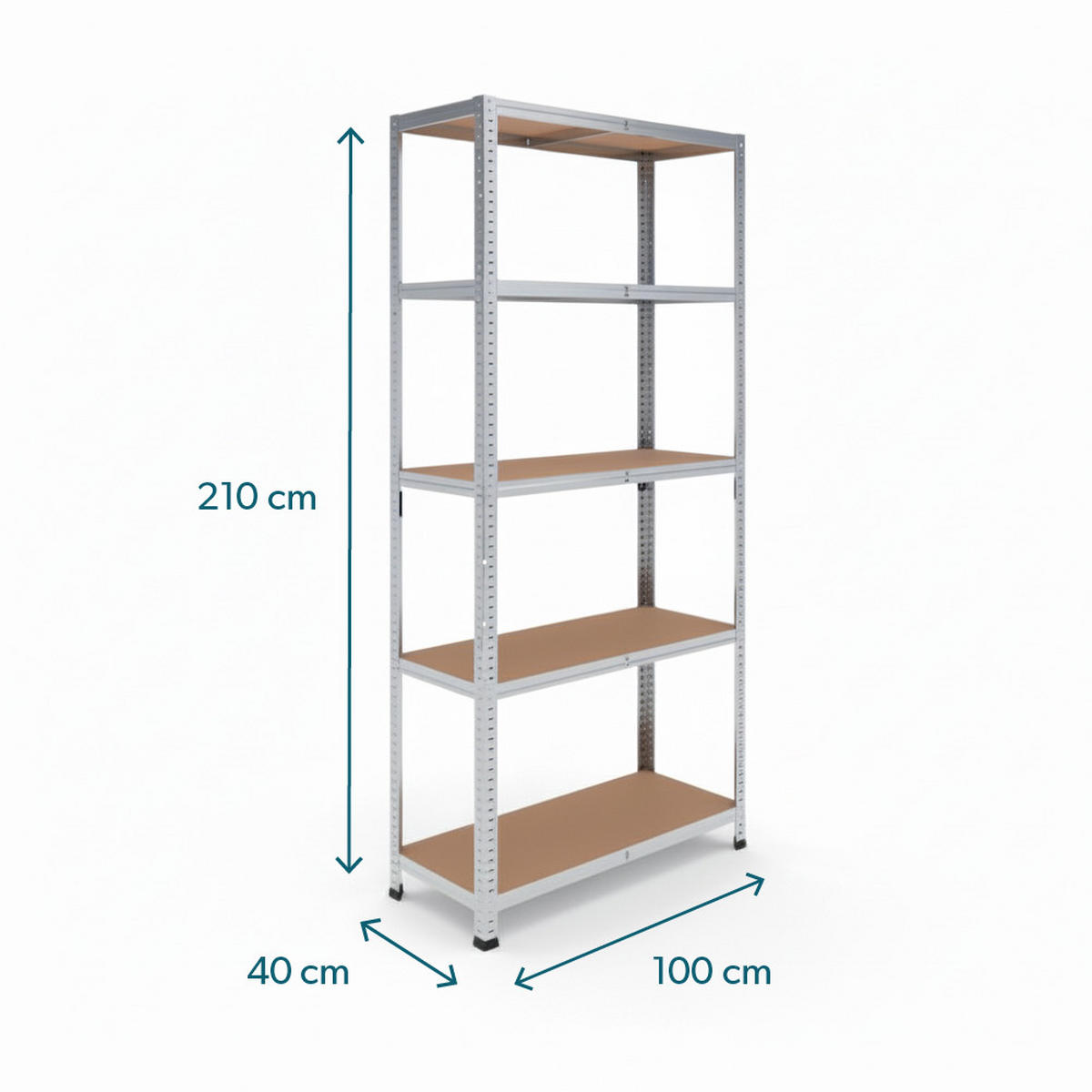SCHWERLASTREGAL 210x100x40 cm in verzinkt mit 5 Böden und 75 kg Traglast pro Boden - Silberfarben, Metall (100/210/40cm) - rackfriends