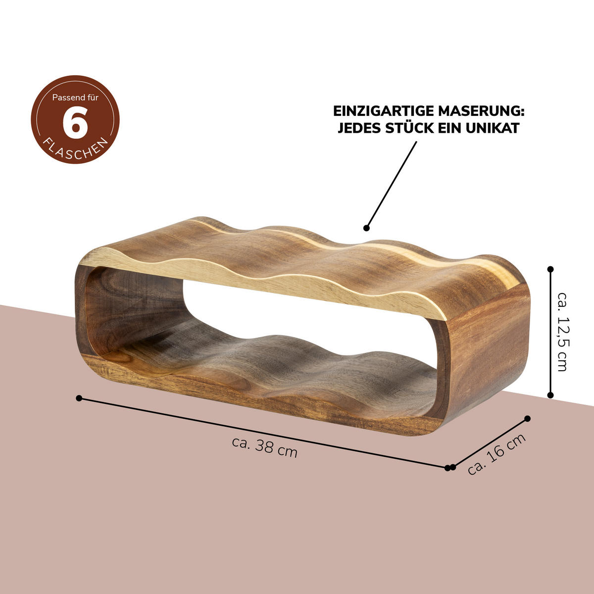 WEINREGAL, aus Akazienholz, braun - Akaziefarben, Holz (39/14.5/15cm) - eluno