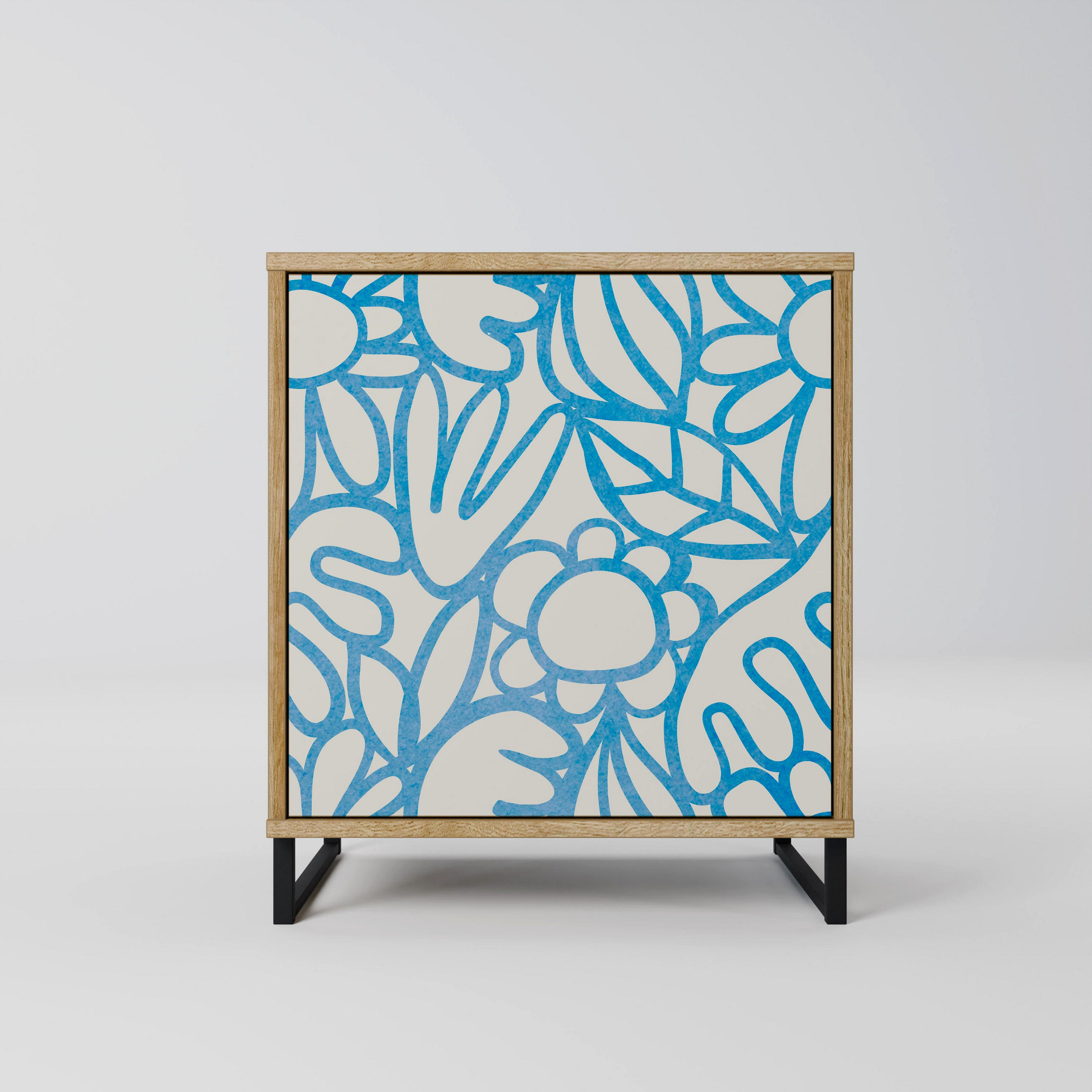 SIDEBOARD BLOOMY MORNING, Eichefarben, 57,5x42x67,5 cm, Schwarze Metall-Rahmenfüße - Eichefarben/Multicolor, Holzwerkstoff/Metall (57.5/67.5/42cm) - SpaceRebels