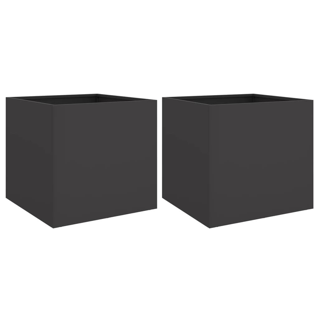 PFLANZKÜBEL 2er Set Schwarz 49/47/46 Cm Stahl - Schwarz, Metall (49/46/47cm) - vidaXL