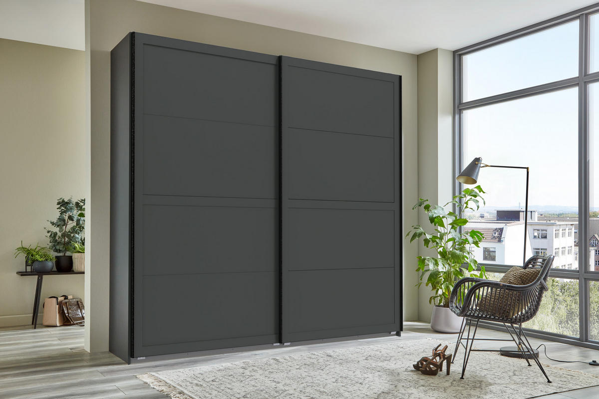 KLEIDERSCHRANK Chalet in Grafit - Schwebetürenschrank 180 cm (ohne Spiegel) - Grau, Holzwerkstoff (180/208/65cm)