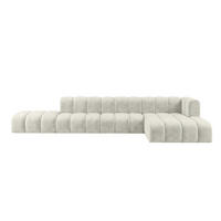 ECKSOFA Modulares In L-Form Mit Hocker, Velvet-Stoff Riviera, Ecru, Rechts, GRAND - Creme, Holz (386/179cm) - Kaiser Möbel