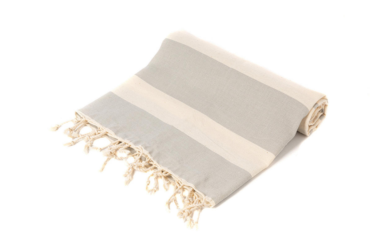 SAUNATUCH Strandtuch Hamamtuch Grau Gestreift für Babys geeignet 100%Baumwolle - Grau, Textil (100/180cm) - Villa Möbel