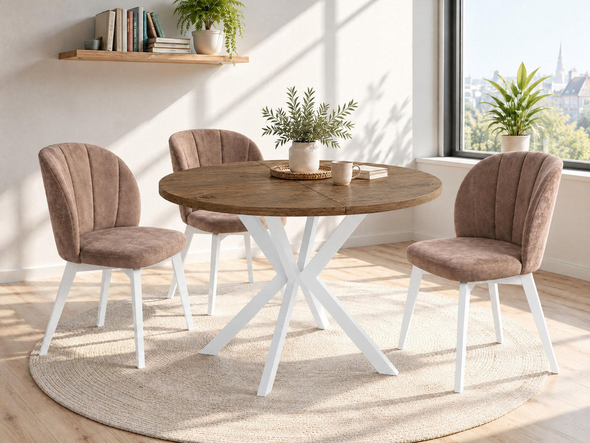 ESSTISCH Della runder ausziehbarer, Lefkas Eiche 120-200/120/76 cm - Alteiche/Braun, Holzwerkstoff/Metall (120/200/76cm) - WFL GROUP