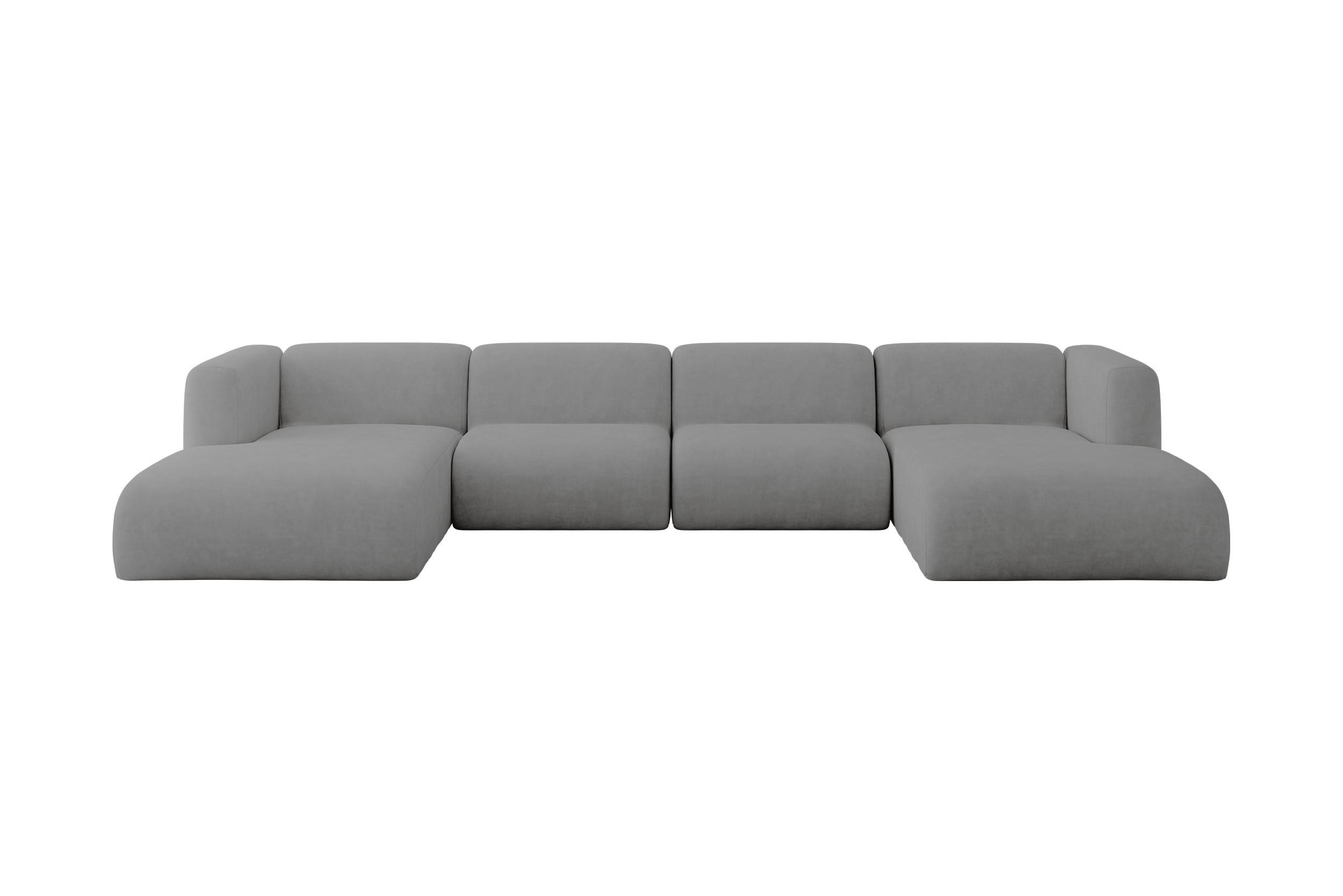 WOHNLANDSCHAFT MIRA-U2 408x179x70 Grau Velours - Schieferfarben/Schwarz, Holzwerkstoff/Kunststoff (408/70/179cm) - ALTDECOR