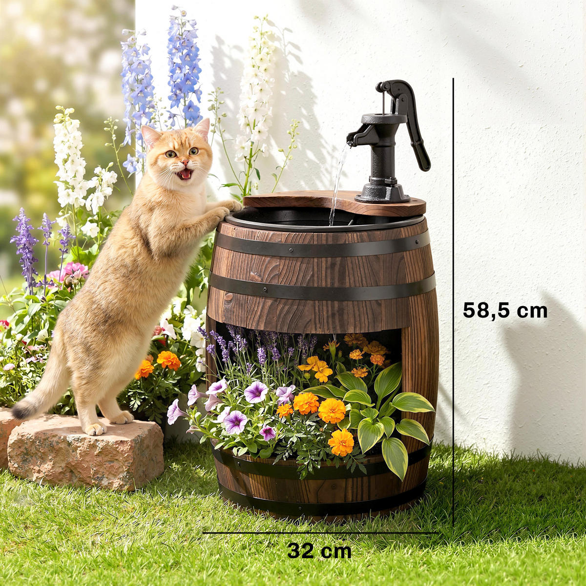 GARTENBRUNNEN, Tannenholz, Metall, Natur - Naturfarben, Holz/Metall (27/27/59cm) - Outsunny