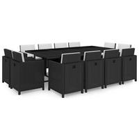 DINING-LOUNGESET mit Auflagen für 12 Personen, aus PE-Rattan, Schwarz und Weiß, 13-teiliges Set - Schwarz, Kunststoff - vidaXL