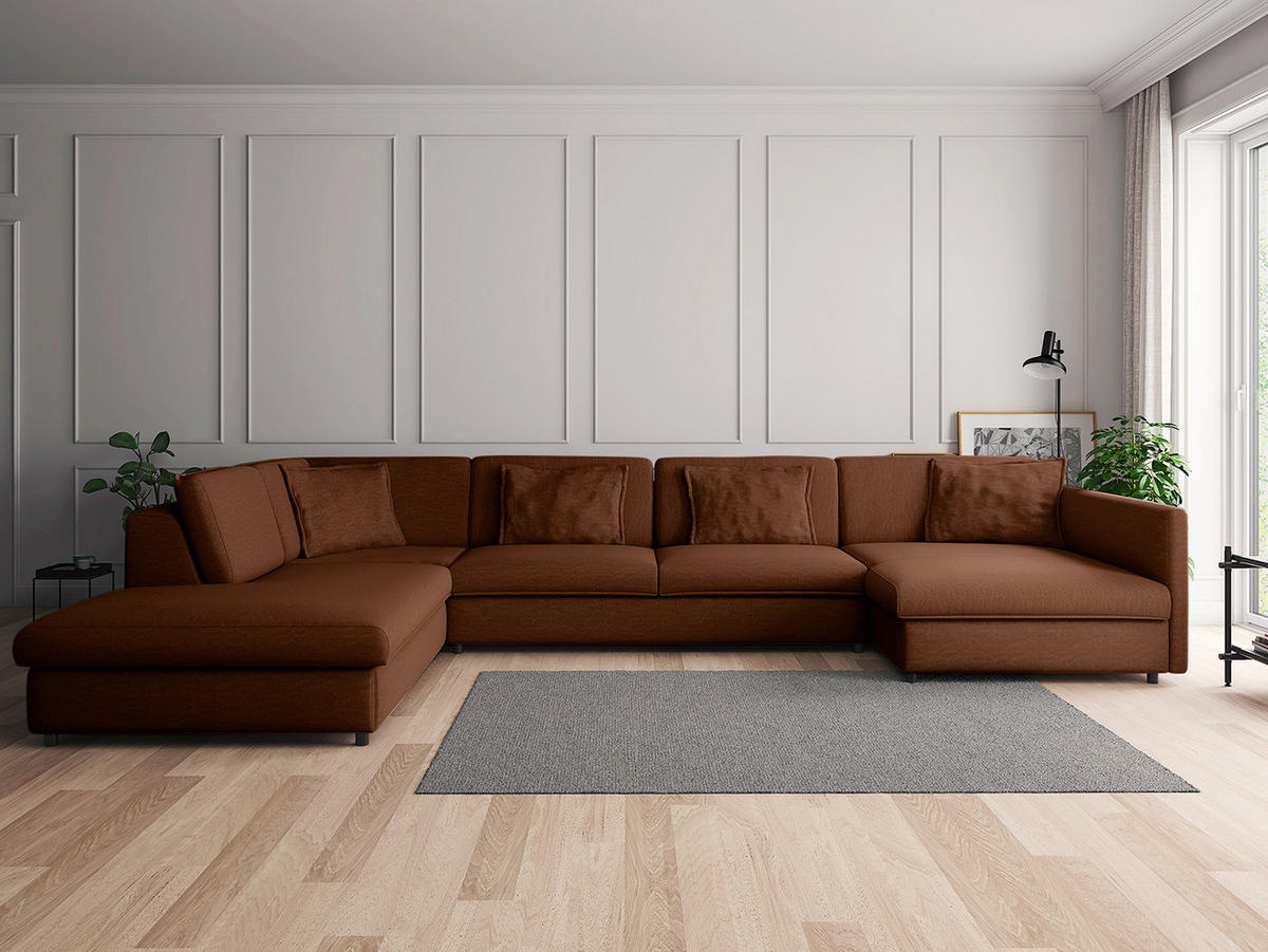 WOHNLANDSCHAFT - Schwarz/Braun, Kunststoff/Textil (431/84/272cm) - home24