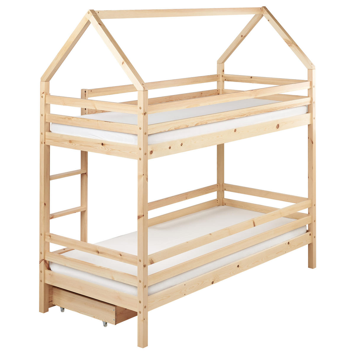 HOCHBETT mit Schaubladen 90x200 cm Braun Girgols - Hellbraun, Holz (90/200cm) - Beliani