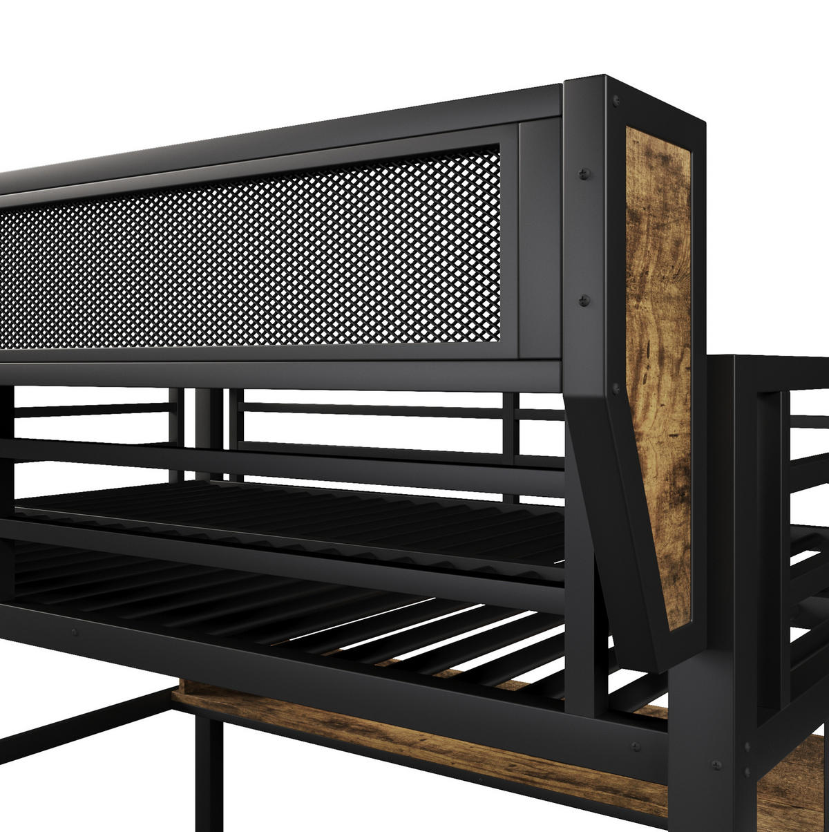 ETAGENBETT 140/200 cm aus Metall und MDF mit LED-Licht und Stauraum Schwarz - Schwarz, Holzwerkstoff (140/200cm) - Modenvie