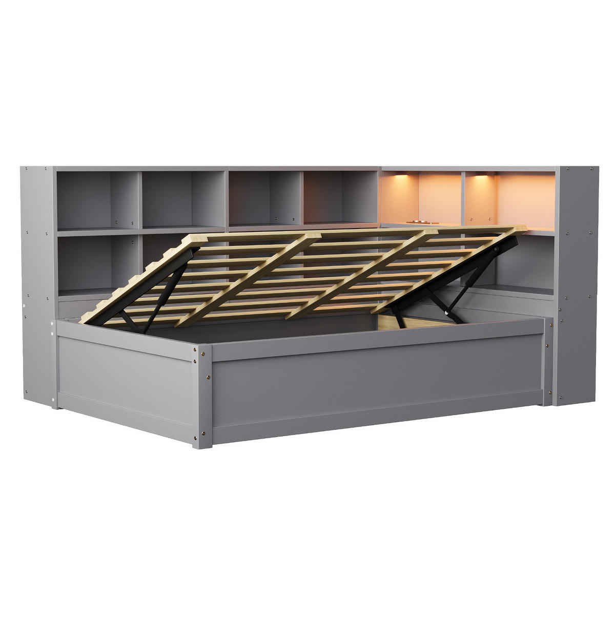 BETT 90/200 cm aus Holz mit Stauraum und LED-Beleuchtung in Grau - Grau, Holz (90/200cm) - Flora Grace