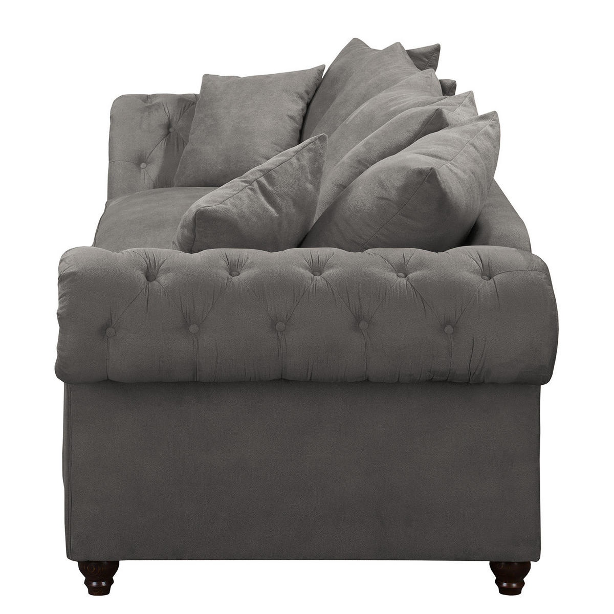 BIGSOFA - Antiklederlook - Dunkelgrau/Braun, Buchenholz/Textil (294/90/93cm) - home24