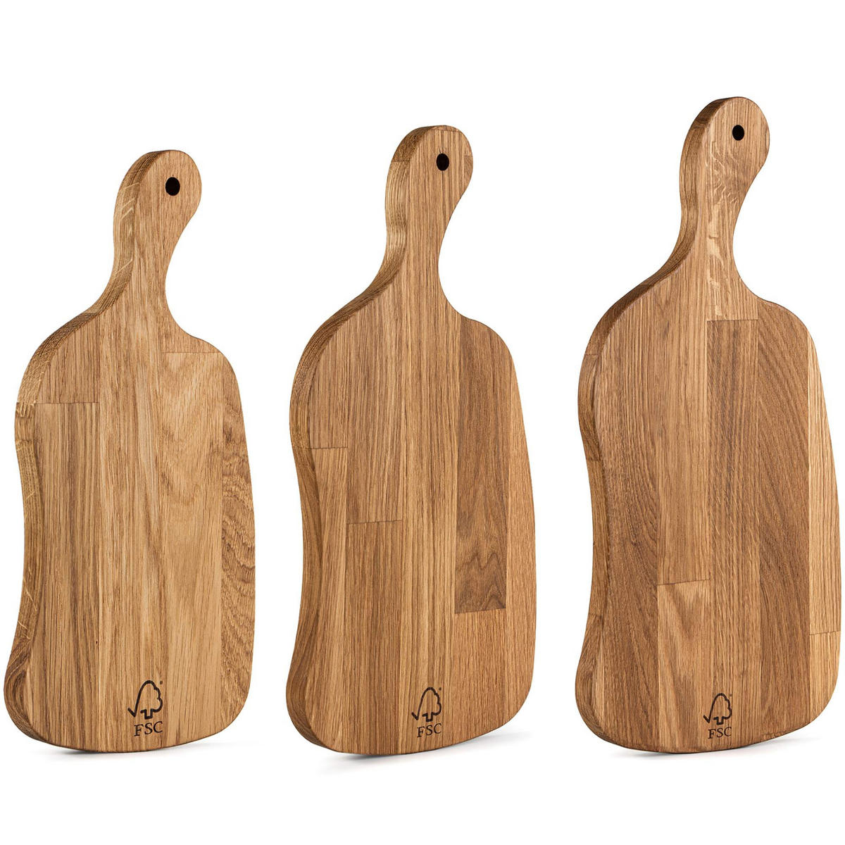 SCHNEIDEBRETT Holz Eiche geölt LIVO 3-tlg - Eichefarben, Holz (21/49cm) - KONSIMO®