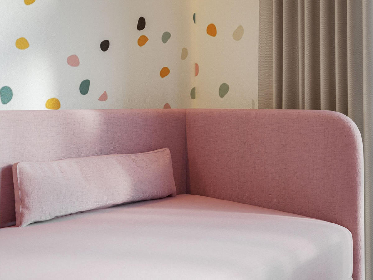 JUGENDBETT Calmmo Rosa mit Chenille-Bezug, Kopfteil rechts - Pink, Textil (90/200cm) - Selsey