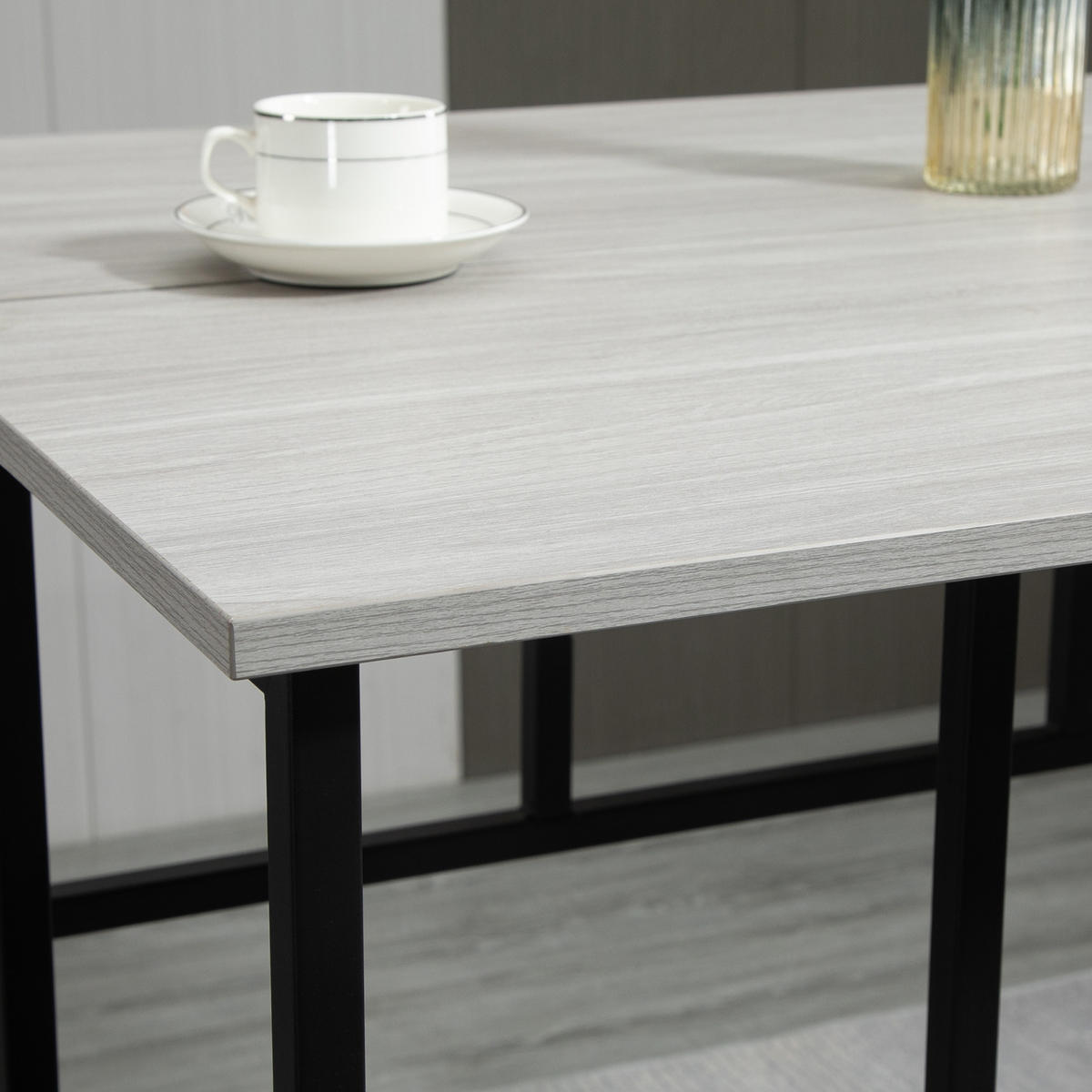 BARTISCH-SET, Spanplatte, Grau+Schwarz - Grau, Kunststoff (40/90/100cm) - HOMCOM